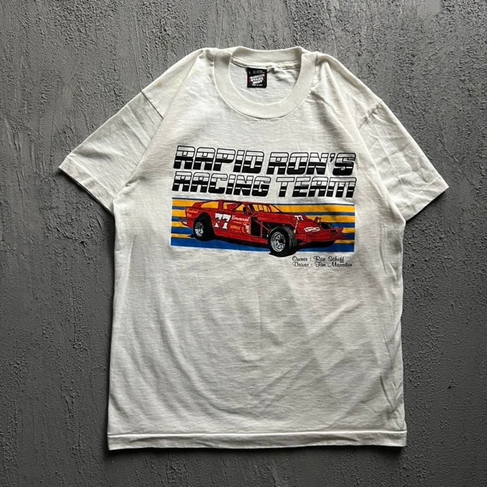 Vintage Rapid Rons Racing Team Shirt Large White 1980s Car Racing
